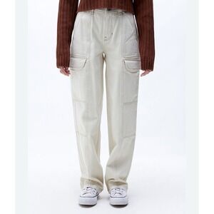 PACSUN Utility Cargo Baggy Pants Bone Canvas Elastic Waist 90s Womens M